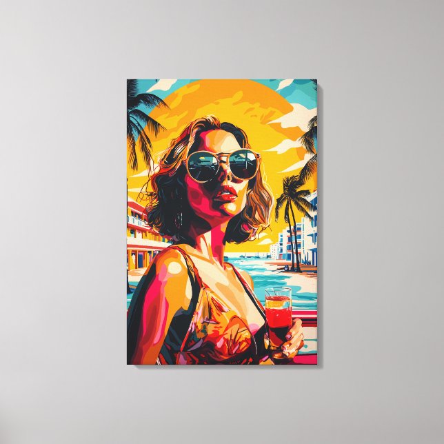 Toile Femme Pop Art dans les vibrations de coucher de so (Recto)
