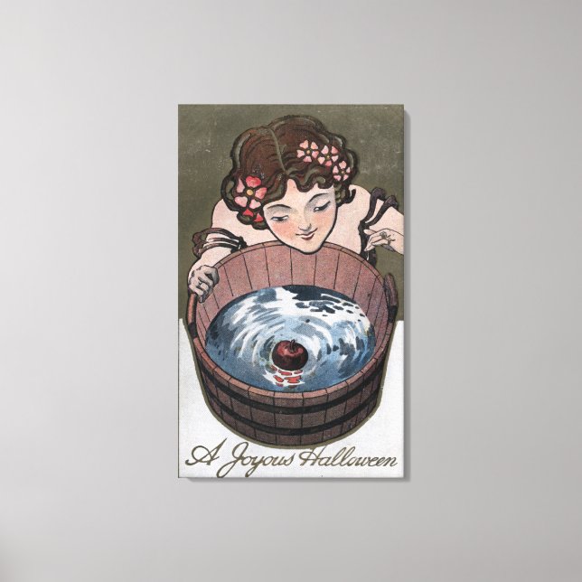 Toile Femme regardant dans le tonneau de bois (Recto)