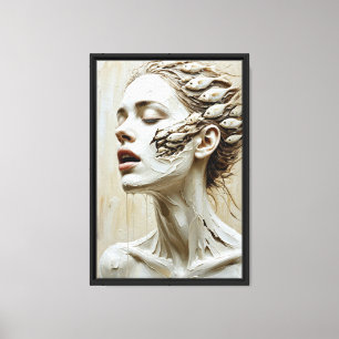 Toile Femme surréaliste avec du poisson et sculpté