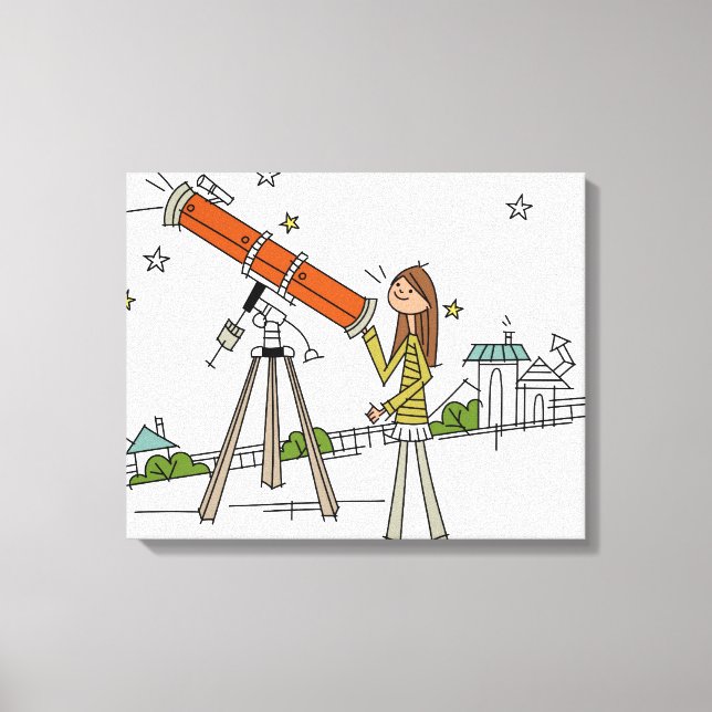 Toile Femme utilisant un télescope astronomique (Recto)
