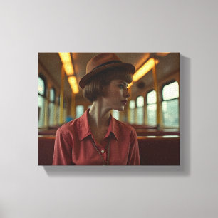 Toile Femme vintage rétro dans le train