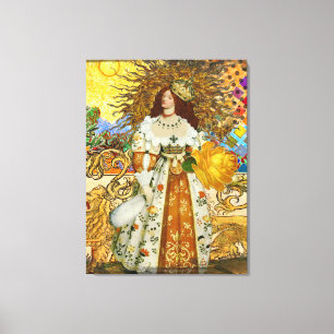 Toile Femme Vintage Soleil Doré : Art de Collage du Zodi