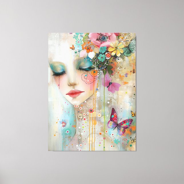 Toile Femmes artistiques, fleurs et papillons (Recto)
