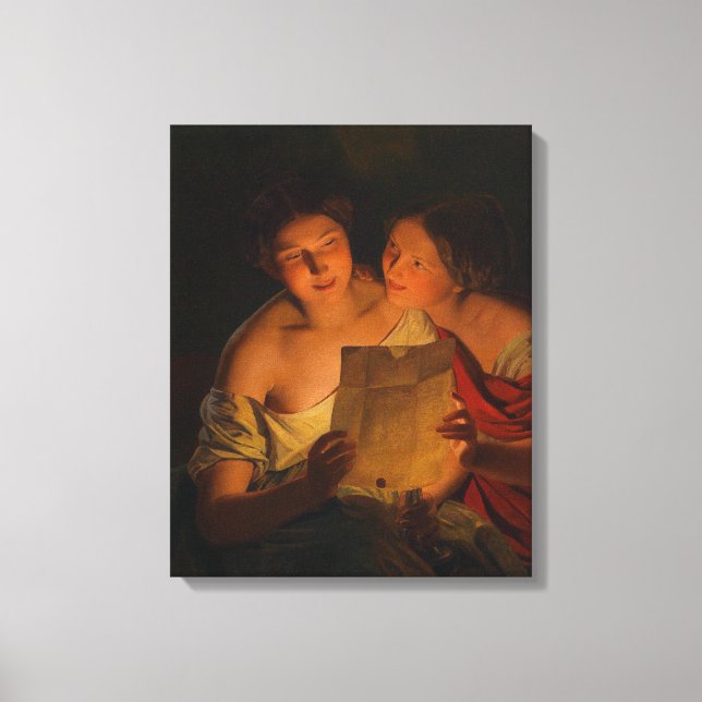 Toile Femmes lisant une lettre d'amour (par Waldmüller) (Recto)