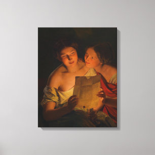 Toile Femmes lisant une lettre d'amour (par Waldmüller)