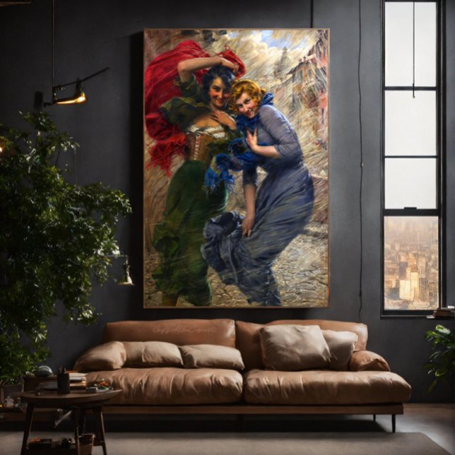 Toile Femmes vintages en bleu rouge vert (Créateur téléchargé)