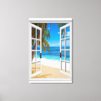 Toile Fenêtre Faux Vue Plage Océan