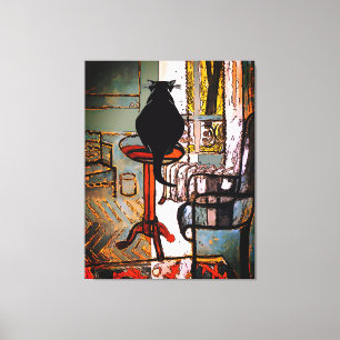 Toile Fenêtre verte avec chat noir