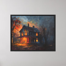 Ferme hantée à la peinture à l'huile de Dusk