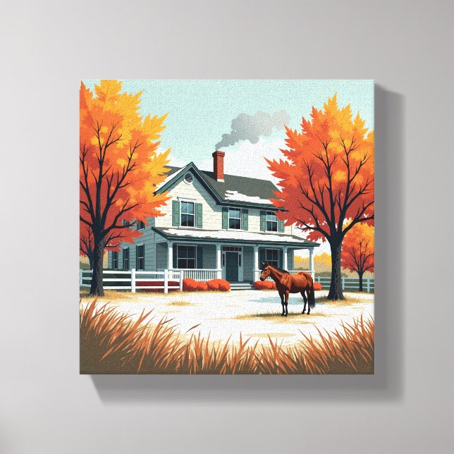 Toile Ferme rustique & Cheval Automne Canvas Wall Art (Recto)
