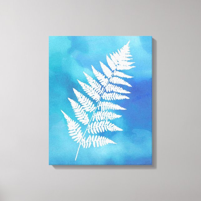 Toile Fern Frond, Blanc sur bleu Arrière - plan Aquarell (Recto)