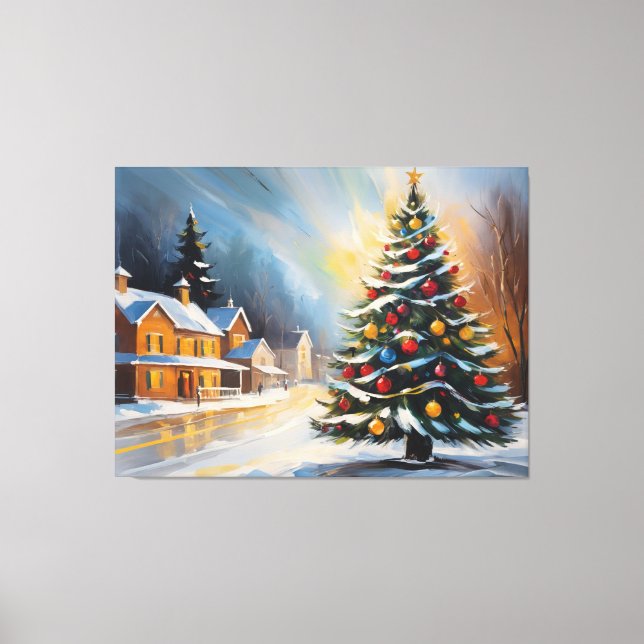 Toile Festif Cabine neige avec sapin de Noël (Recto)