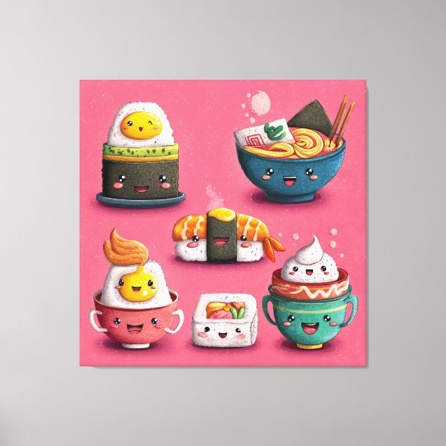 Toile Festin de Sushi Rose Kawaii (Recto)