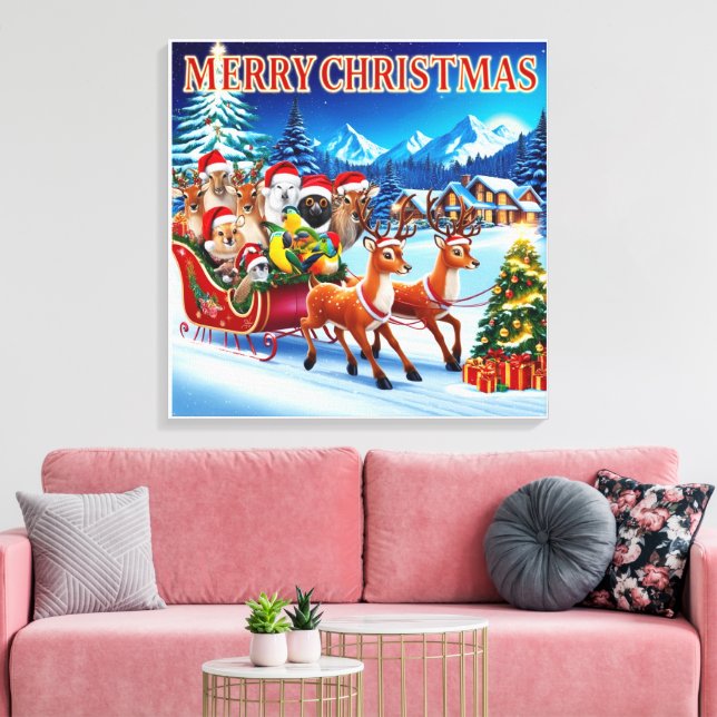 Toile Festive Animaux de Noël Imprimer 24" x 24". (Insitu(Salon))