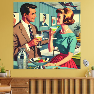 Toile Fête de Cocktail de Couple de Milieu de Siècle - C