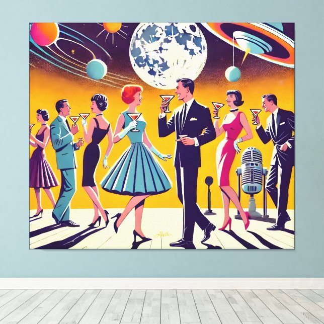 Toile Fête de Cocktail d'Ère Spatiale Milieu de Siècle 6 (Insitu (Plancher de Bois))