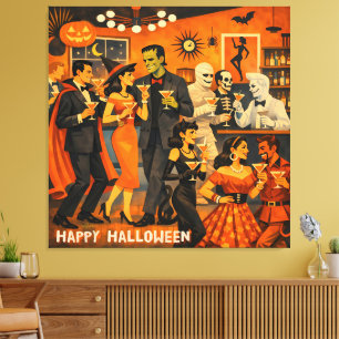 Toile Fête de martini d'Halloween en style Mid Century M