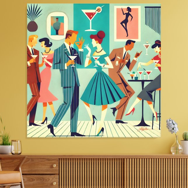 Toile Fête Mid Century Modern La Danse du Martini (Insitu(Salon))