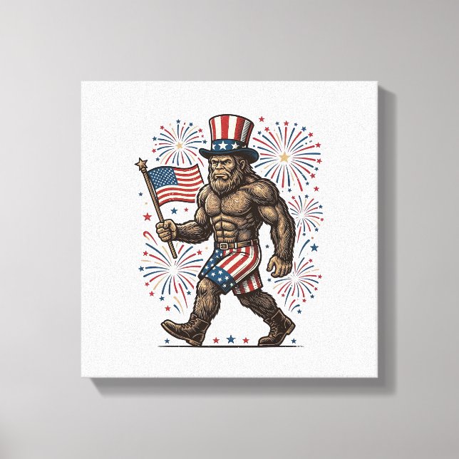 Toile Feu d'artifice patriotique Sasquatch Gravure vinta (Recto)