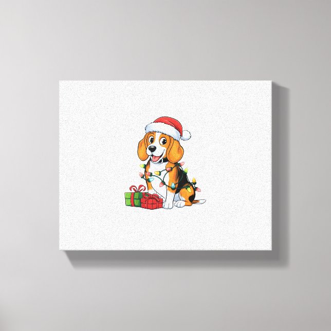 Toile Feu de Noël Feu de Noël Beagle de chapeau de Noël (Recto)