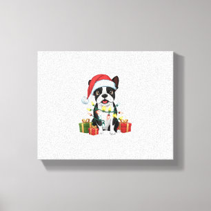 Toile Feu de Noël Santa Hat Boston Terrier Chien Noël