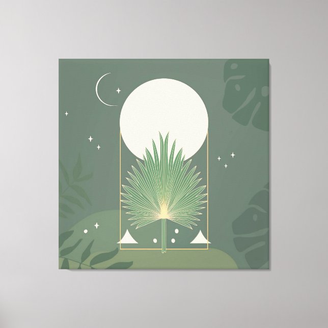 Toile Feuillage au Clair de Lune : Vert Sauge Minimalist (Recto)