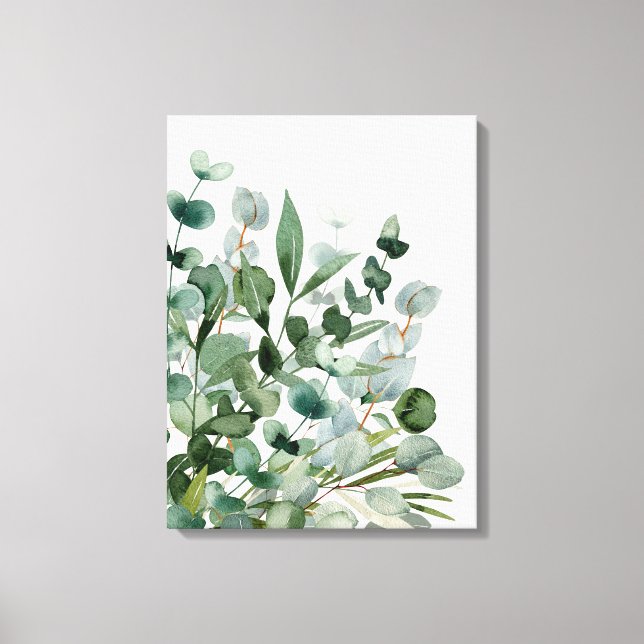 Toile Feuillage Vert Aquarelle Feuilles de Verdure (Recto)