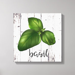Toile FEUILLE DE BASILIC Cuisine de ferme rustique en bo