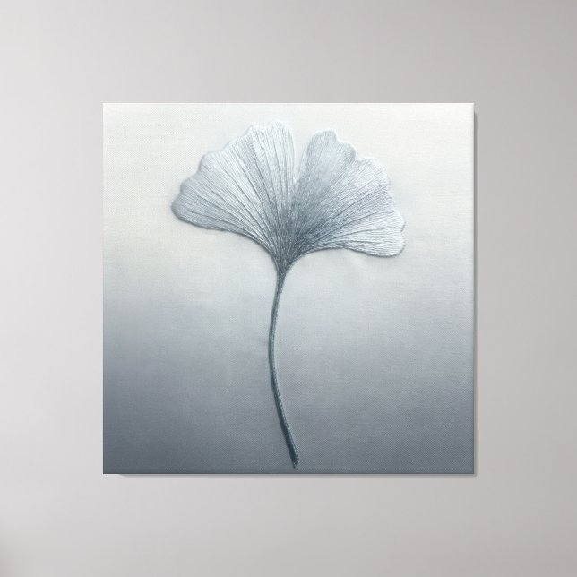 Toile Feuille de Ginkgo Bleue Broderie Texture Botanique (Recto)