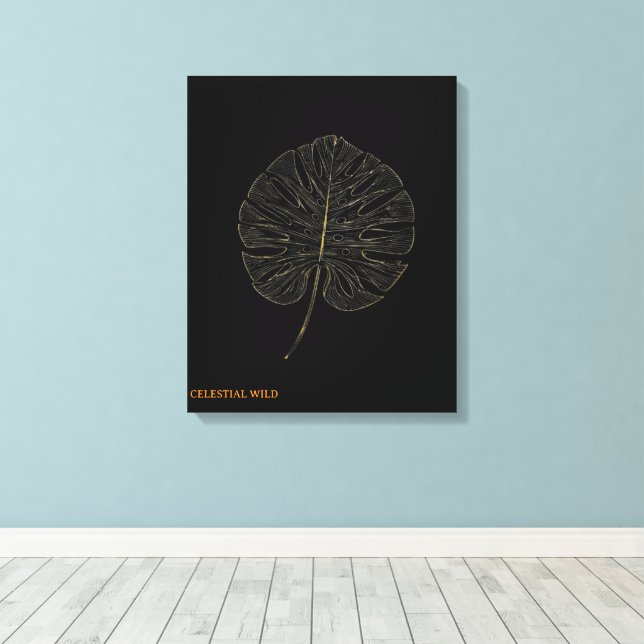 Toile feuille de Monstera dorée décoration moderne (Insitu (Plancher de Bois))