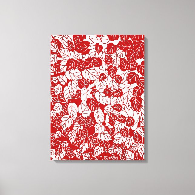 Toile Feuille japonaise, rouge foncé et blanc (Recto)