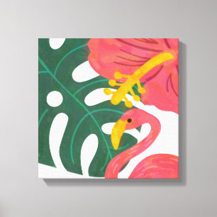 Toile Feuille tropicale, Fleur d'hibiscus & Flamant rose