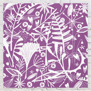 Toile Feuilles botaniques Silhouette violet et blanc