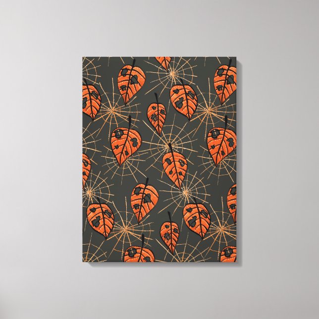 Toile Feuilles d'automne d'Halloween et toiles d'araigné (Recto)