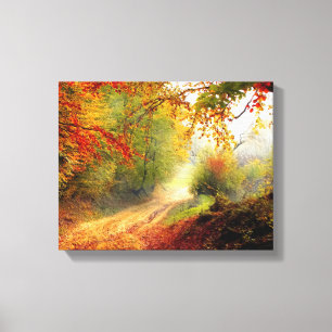 Toile Feuilles d'automne et arbres couvrant Dirt Road