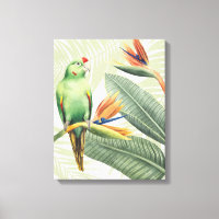 Feuilles De Palmiers Avec Oiseau Vert