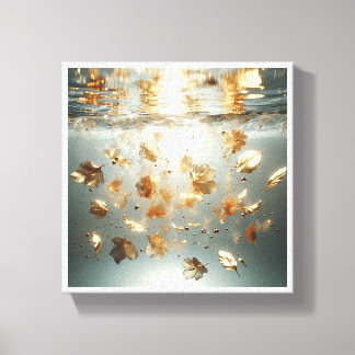Toile Feuilles dorées flottantes de luxe - Sous-marin ét