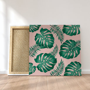 Toile Feuilles Pink & Green Palm sans couture Motif