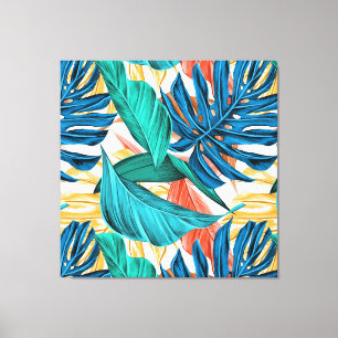 Toile Feuilles tropicaux colorés, design motif exotique,