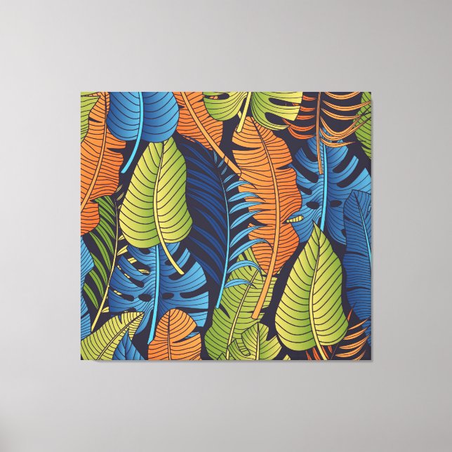 Toile Feuilles tropicaux, motif sans couture fleurie. (Recto)
