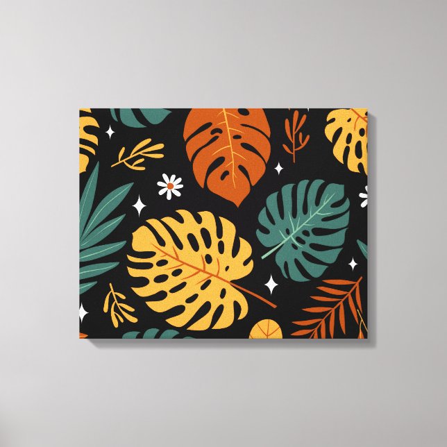 Toile Feuilles tropicaux : Vintage foncé sans couture. (Recto)