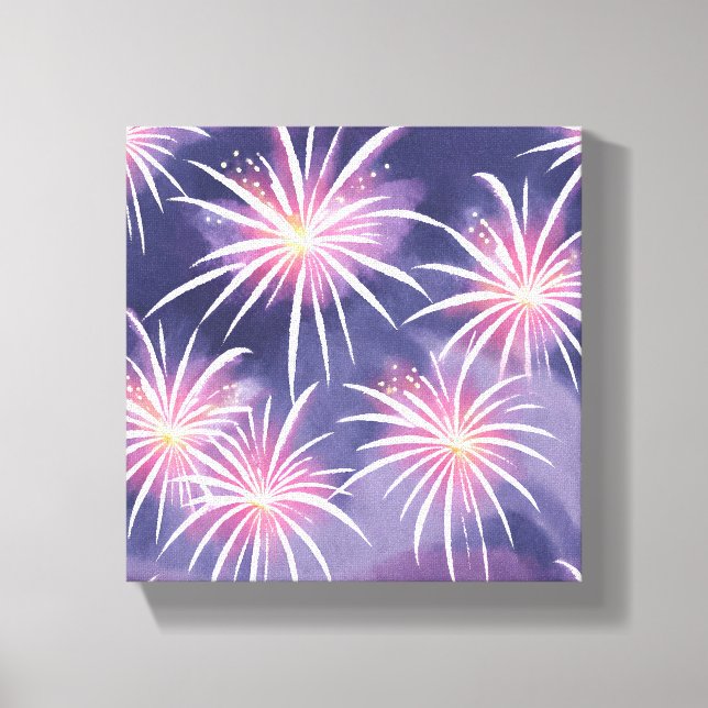 Toile Feux d'artifice violets | Aquarelle pastel (Recto)
