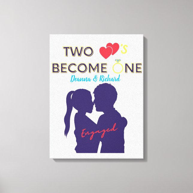 Toile Fiancés Deux Cœurs Deviennent Un  (Recto)