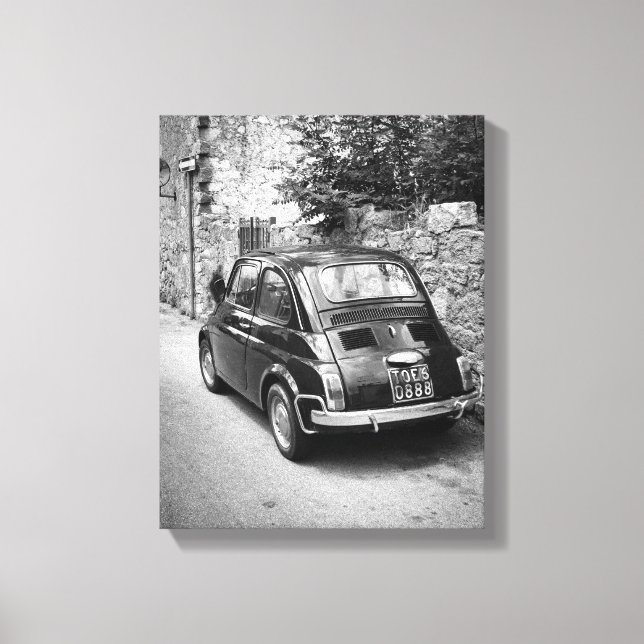Toile FIAT 500 voiture en noir et blanc (Recto)