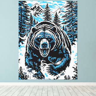 Toile Fierce Wilderness Bear Roar Illustration