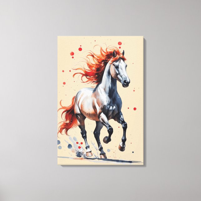 Toile Fiery Spirit - Majestic Horse Watercolor Art  (Recto)