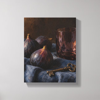 Toile Figues noires, verre fumé et clé en laiton
