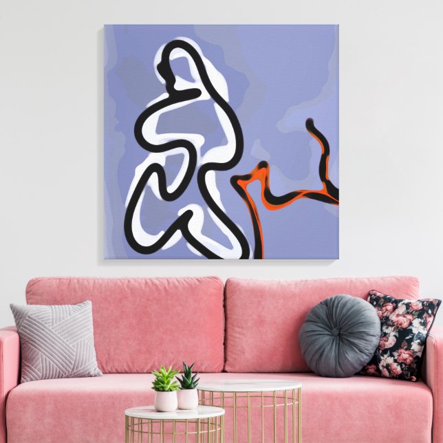 Toile Figure avec Feline : bleu Abstrait, orange, B & W (Insitu(Salon))