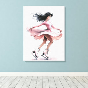Toile Figure Patineuse Fille Avec Patins À Glace Rose