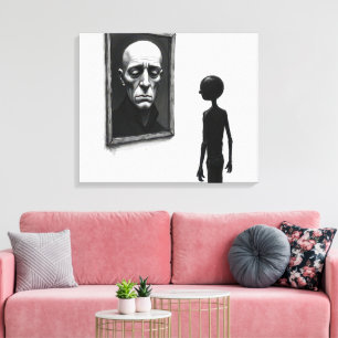 Toile Figure Stick regardant le portrait d'un homme chau